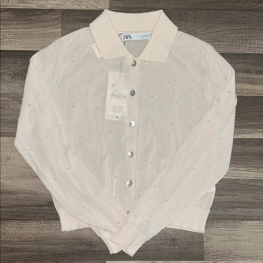 Zara Light Cream Button-Up Cardigan